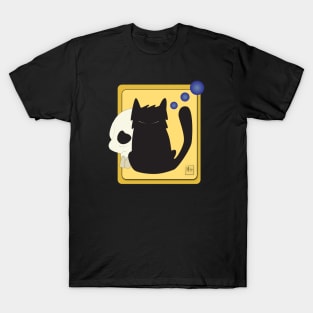 Black Cat and Human Skull T-Shirt